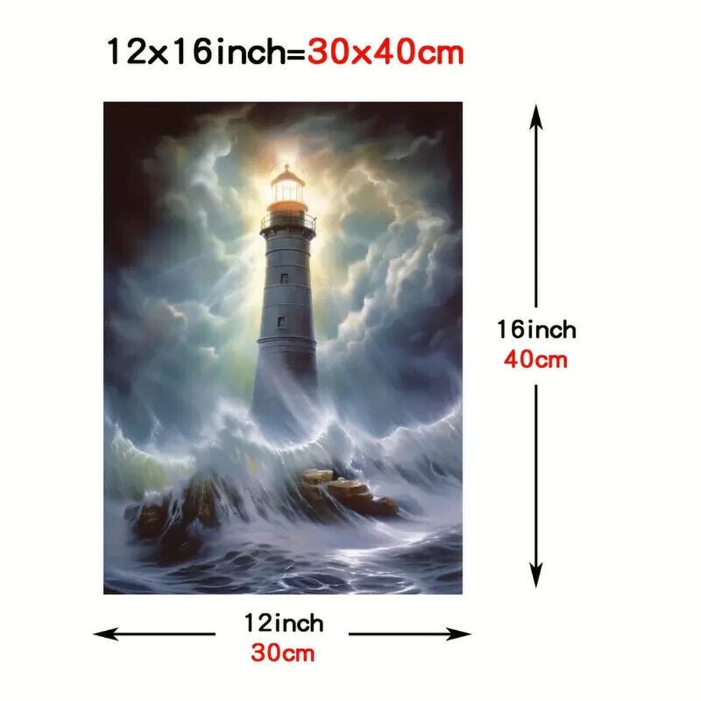 Lighthouse In A Storm Vibrant Canvas Print Framed 12" x 16" Home & Garden:Home Décor:Posters & Prints Style Your Walls